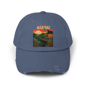 Alligator Alcatraz Vintage Distressed Cap Retro Florida Swamp Political Sarcasm TS02 Classic Cap Universal Fit Blue Printyourwear