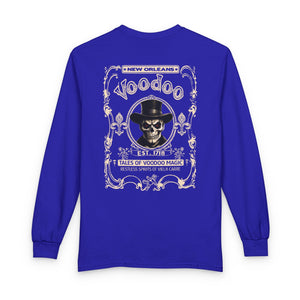 On Back New Orleans Voodoo Long Sleeve Shirt Tales Of Voodoo Magic Skull Spooky Hoodoo Rootworker TS11 Royal Blue Print Your Wear