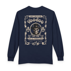 On Back New Orleans Voodoo Long Sleeve Shirt Tales Of Voodoo Magic Skull Spooky Hoodoo Rootworker TS11 Navy Print Your Wear
