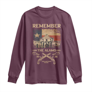 Texas Long Sleeve Shirt Remember The Alamo San Antonio 1836 TS09 Maroon Print Your Wear
