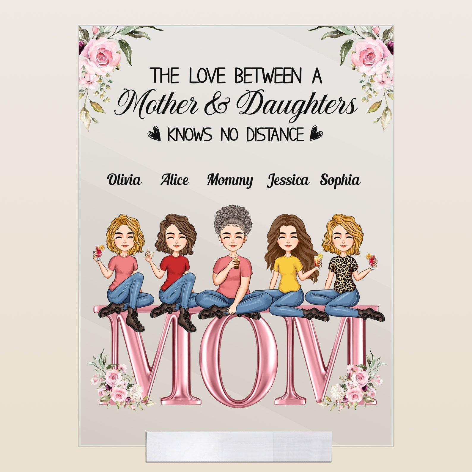 Personalized The Love Between A Mother and Daughters Knows No Distance Acrylic Plaque CTM Acrylic Table Sign 4" x 6 " Custom - Printyourwear