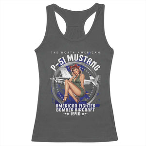 The North American P 51 Mustang American Fighter Bomber Aircraft Racerback Tank Top WW2 Aircraft Pin Up Girl TS11 Dark Heather Print Your Wear