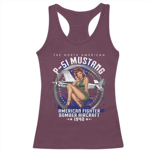The North American P 51 Mustang American Fighter Bomber Aircraft Racerback Tank Top WW2 Aircraft Pin Up Girl TS11 Maroon Print Your Wear