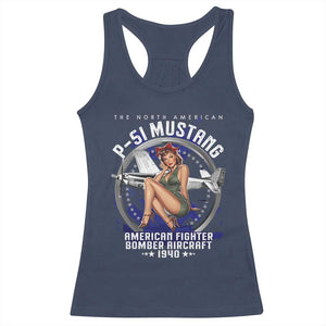 The North American P 51 Mustang American Fighter Bomber Aircraft Racerback Tank Top WW2 Aircraft Pin Up Girl TS11 Navy Print Your Wear