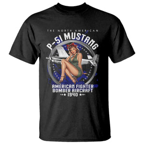 The North American P 51 Mustang American Fighter Bomber Aircraft T Shirt WW2 Aircraft Pin Up Girl TS11 Black Print Your Wear