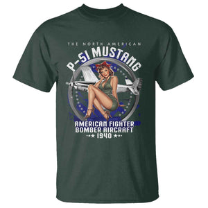 The North American P 51 Mustang American Fighter Bomber Aircraft T Shirt WW2 Aircraft Pin Up Girl TS11 Dark Forest Green Print Your Wear