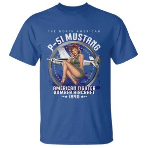 The North American P 51 Mustang American Fighter Bomber Aircraft T Shirt WW2 Aircraft Pin Up Girl TS11 Royal Blue Print Your Wear