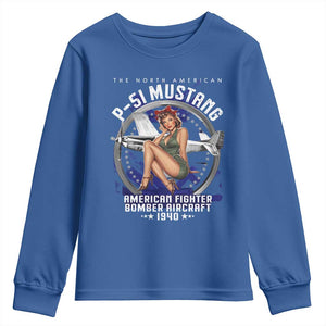 The North American P 51 Mustang American Fighter Bomber Aircraft Youth Sweatshirt WW2 Aircraft Pin Up Girl TS11 Royal Blue Print Your Wear