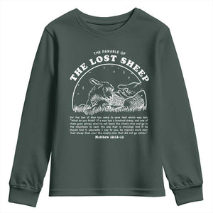 The Parable Of The Lost Sheep Youth Sweatshirt Christian Bible Verse TS11 Dark Forest Green Print Your Wear