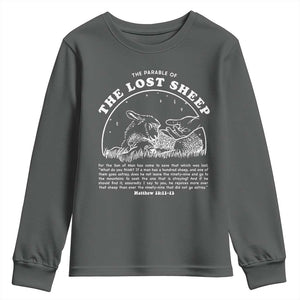 The Parable Of The Lost Sheep Youth Sweatshirt Christian Bible Verse TS11 Dark Heather Print Your Wear