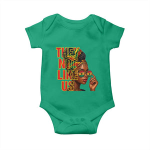They Not Like Us Afro Queen Baby Onesie Melanin Magic Woman witth Headwrap and Sunglasses TS02 Irish Green Print Your Wear