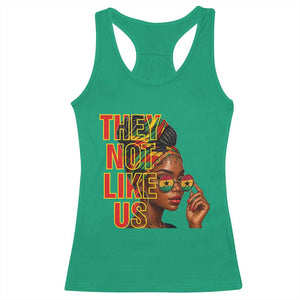 They Not Like Us Afro Queen Racerback Tank Top Melanin Magic Woman witth Headwrap and Sunglasses TS02 Irish Green Print Your Wear
