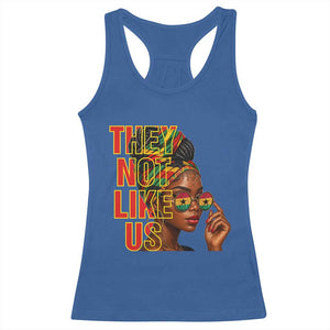 They Not Like Us Afro Queen Racerback Tank Top Melanin Magic Woman witth Headwrap and Sunglasses TS02 Royal Blue Print Your Wear