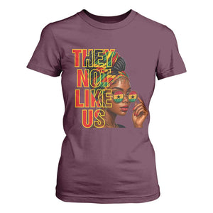 They Not Like Us Afro Queen T Shirt For Women Melanin Magic Woman witth Headwrap and Sunglasses TS02 Maroon Print Your Wear