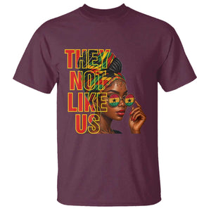 They Not Like Us Afro Queen T Shirt Melanin Magic Woman witth Headwrap and Sunglasses TS02 Maroon Print Your Wear