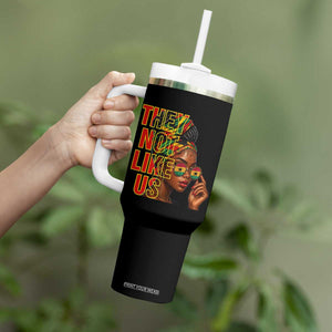 They Not Like Us Afro Queen Tumbler With Handle Melanin Magic Woman witth Headwrap and Sunglasses TS02 Print Your Wear