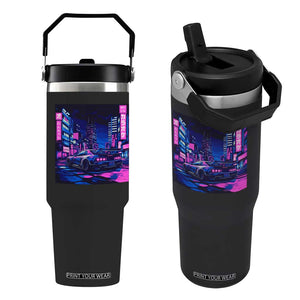 Tokyo Night Drive Flip Straw Tumbler Retro Futuristic JDM Street Racing Aesthetic TS09 One Size: 30 oz Black Print Your Wear