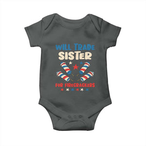 Trade Sister For Firecrackers Baby Onesie Funny Boys 4th Of July Kids Patriotic TS10 Dark Heather Print Your Wear