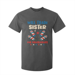 Trade Sister For Firecrackers T Shirt For Kid Funny Boys 4th Of July Kids Patriotic TS10 Dark Heather Print Your Wear