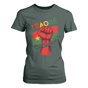 Traoré 2025 Burkina Faso Flag T Shirt For Women Raised Fist Broken Chains TS02 Dark Forest Green Print Your Wear