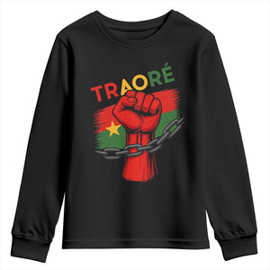 Traoré 2025 Burkina Faso Flag Youth Sweatshirt Raised Fist Broken Chains TS02 Black Print Your Wear