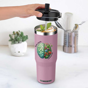 Traumatic Brain Injury Awareness Flip Straw Tumbler TBI Warrior Green Floral Brain TS02 One Size: 30 oz Light Pink Print Your Wear