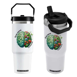 Traumatic Brain Injury Awareness Flip Straw Tumbler TBI Warrior Green Floral Brain TS02 One Size: 30 oz White Print Your Wear