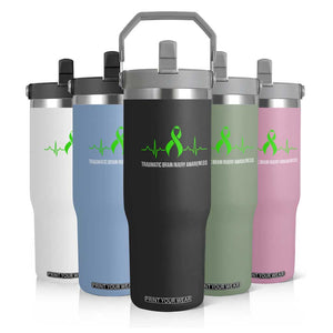 Traumatic Brain Injury Awareness Flip Straw Tumbler TBI Warrior Heartbeat Green Ribbon TS02 Print Your Wear