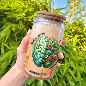 Traumatic Brain Injury Awareness Glass Can TBI Warrior Green Floral Brain TS02 Print Your Wear