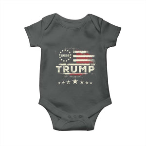 Trump 2028 President Baby Onesie Vintage American Flag Election Campaign TS11 Dark Heather Print Your Wear