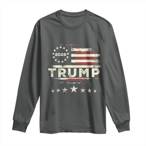 Trump 2028 President Long Sleeve Shirt Vintage American Flag Election Campaign TS11 Dark Heather Print Your Wear