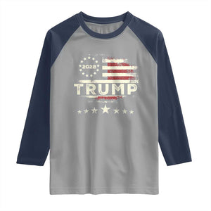 Trump 2028 President Raglan Shirt Vintage American Flag Election Campaign TS11 Sport Gray Navy Print Your Wear