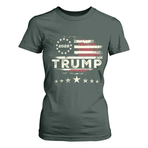 Trump 2028 President T Shirt For Women Vintage American Flag Election Campaign TS11 Dark Forest Green Print Your Wear
