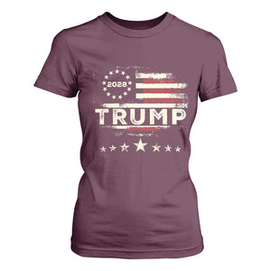 Trump 2028 President T Shirt For Women Vintage American Flag Election Campaign TS11 Maroon Print Your Wear