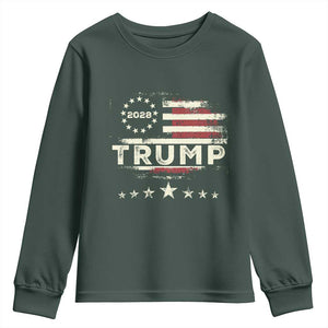 Trump 2028 President Youth Sweatshirt Vintage American Flag Election Campaign TS11 Dark Forest Green Print Your Wear