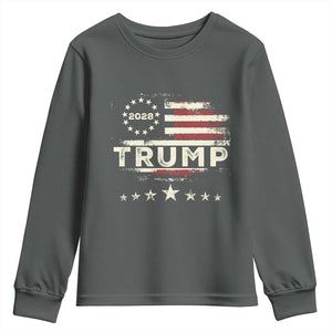 Trump 2028 President Youth Sweatshirt Vintage American Flag Election Campaign TS11 Dark Heather Print Your Wear