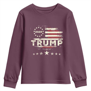 Trump 2028 President Youth Sweatshirt Vintage American Flag Election Campaign TS11 Maroon Print Your Wear