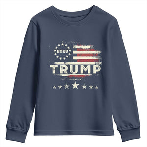 Trump 2028 President Youth Sweatshirt Vintage American Flag Election Campaign TS11 Navy Print Your Wear
