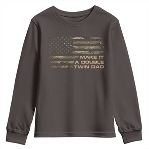 Twin Dad Youth Sweatshirt Make It A Double Funny Fathers Day Camo American Flag TS10 Dark Chocolate Print Your Wear