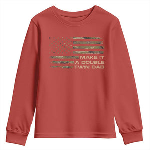 Twin Dad Youth Sweatshirt Make It A Double Funny Fathers Day Camo American Flag TS10 Red Print Your Wear