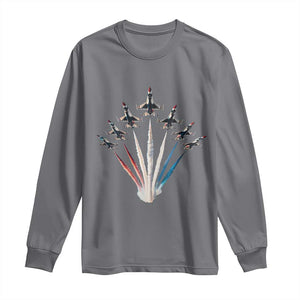 US Airplane Fighter Jet American Flag 4th Of July Long Sleeve Shirt TS11 Charcoal Print Your Wear