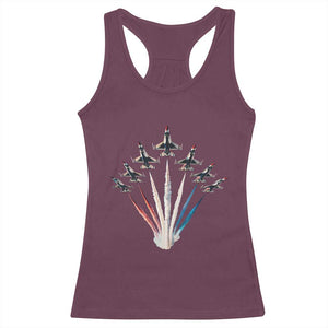 US Airplane Fighter Jet American Flag 4th Of July Racerback Tank Top TS11 Maroon Print Your Wear