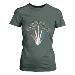 US Airplane Fighter Jet American Flag 4th Of July T Shirt For Women TS11 Dark Forest Green Print Your Wear