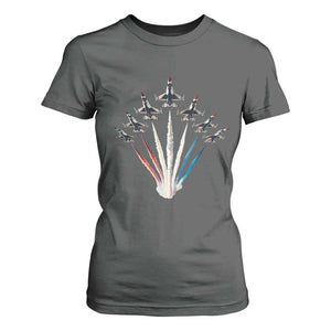 US Airplane Fighter Jet American Flag 4th Of July T Shirt For Women TS11 Dark Heather Print Your Wear