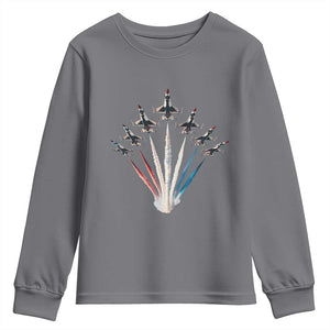 US Airplane Fighter Jet American Flag 4th Of July Youth Sweatshirt TS11 Charcoal Print Your Wear