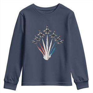 US Airplane Fighter Jet American Flag 4th Of July Youth Sweatshirt TS11 Navy Print Your Wear