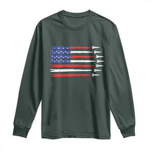 USA Flag Rocket Long Sleeve Shirt Patriotic Space Red White Blue 4th of July TS10 Dark Forest Green Print Your Wear