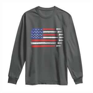 USA Flag Rocket Long Sleeve Shirt Patriotic Space Red White Blue 4th of July TS10 Dark Heather Print Your Wear