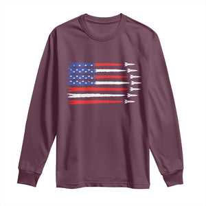 USA Flag Rocket Long Sleeve Shirt Patriotic Space Red White Blue 4th of July TS10 Maroon Print Your Wear