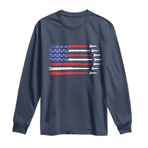 USA Flag Rocket Long Sleeve Shirt Patriotic Space Red White Blue 4th of July TS10 Navy Print Your Wear
